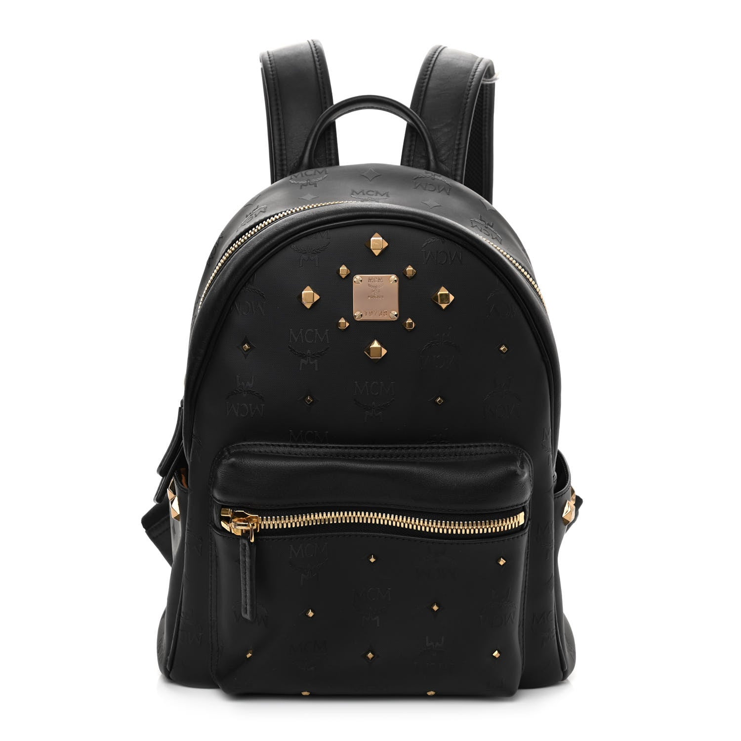 MCM Coated Canvas Medium Studded Backpack Black 1 of 12