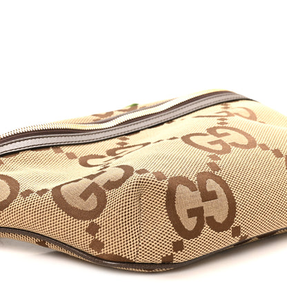 Gucci Monogram Jumbo GG Textured Dollar Calfskin Web Belt Bag Camel Ebony New Acero 9 of 10