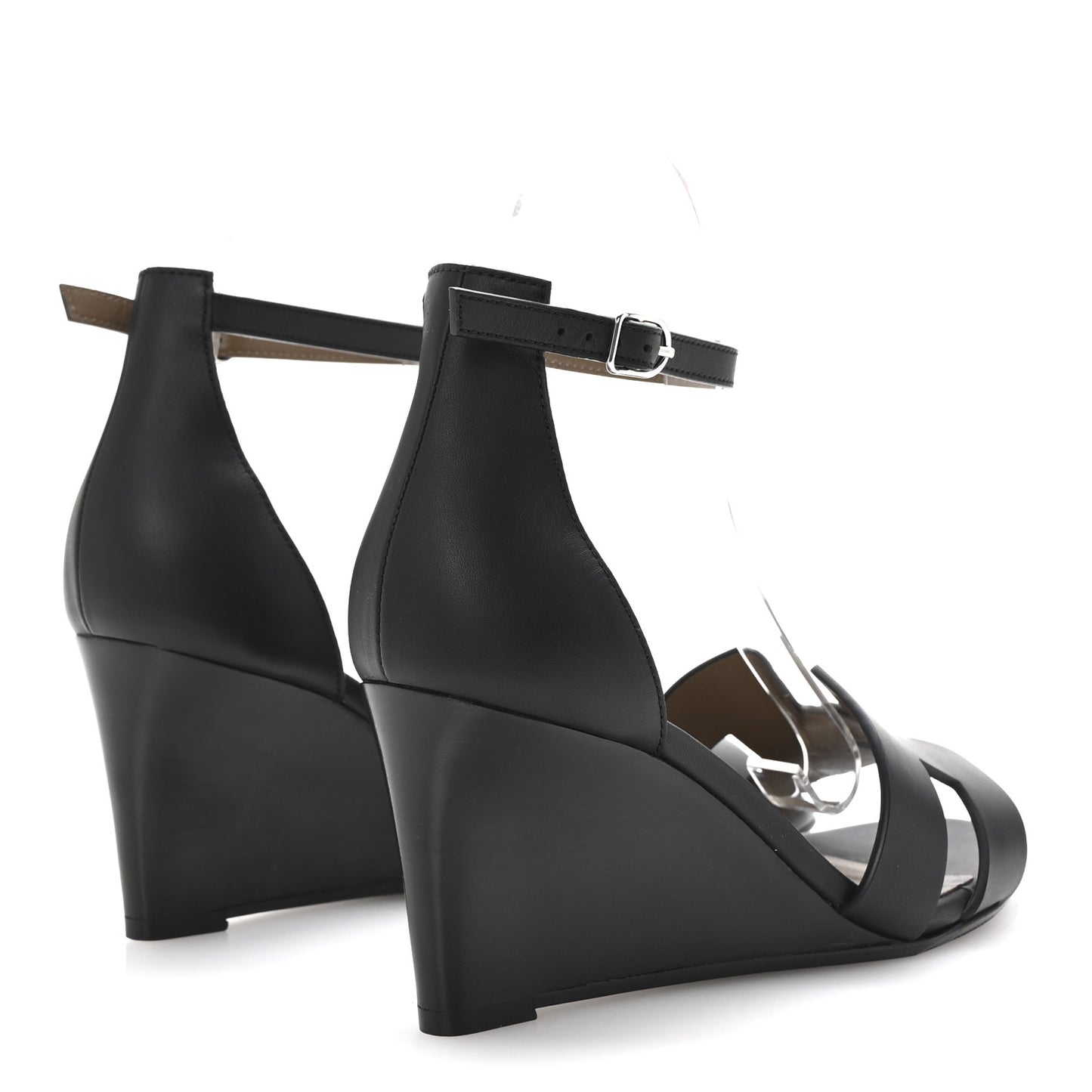 Calfskin Legend Wedge Sandals 38.5 Black