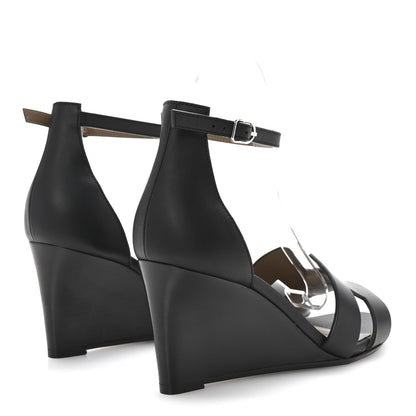 Hermes Calfskin Legend Wedge Sandals 38.5 Black 5 of 9