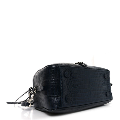 Jimmy Choo Calfskin Crocodile Embossed Small Varenne Bowling Bag Navy 4 of 9