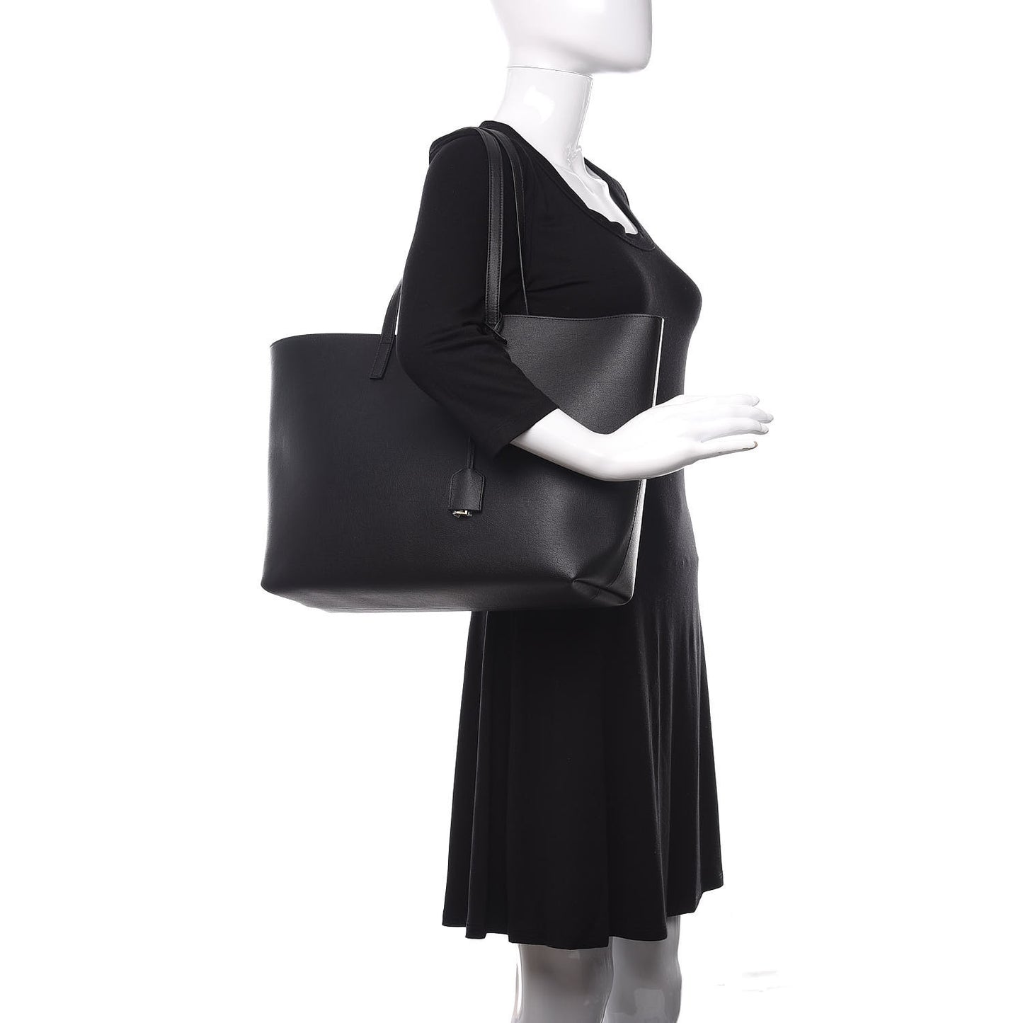 Calfskin Large Leopard Print Shopping Tote Black