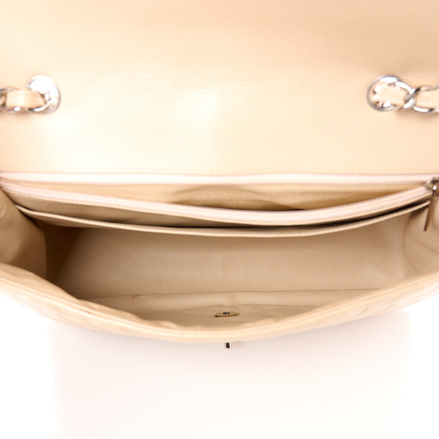 Caviar Quilted Jumbo Single Flap Beige Clair