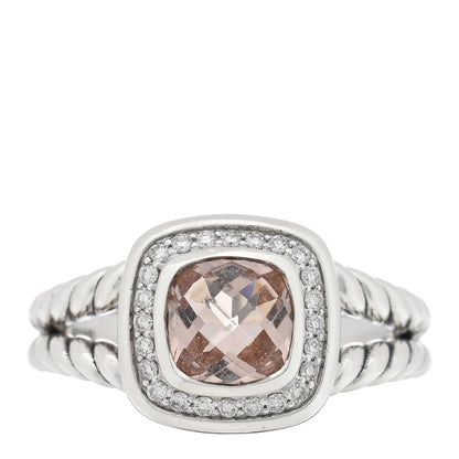 David Yurman Sterling Silver Diamond Morganite 7mm Petite Albion Ring 54 7 1 of 4