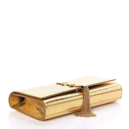 Saint Laurent Metallic Calfskin Embossed Classic Monogram Tassel Clutch Gold 4 of 9