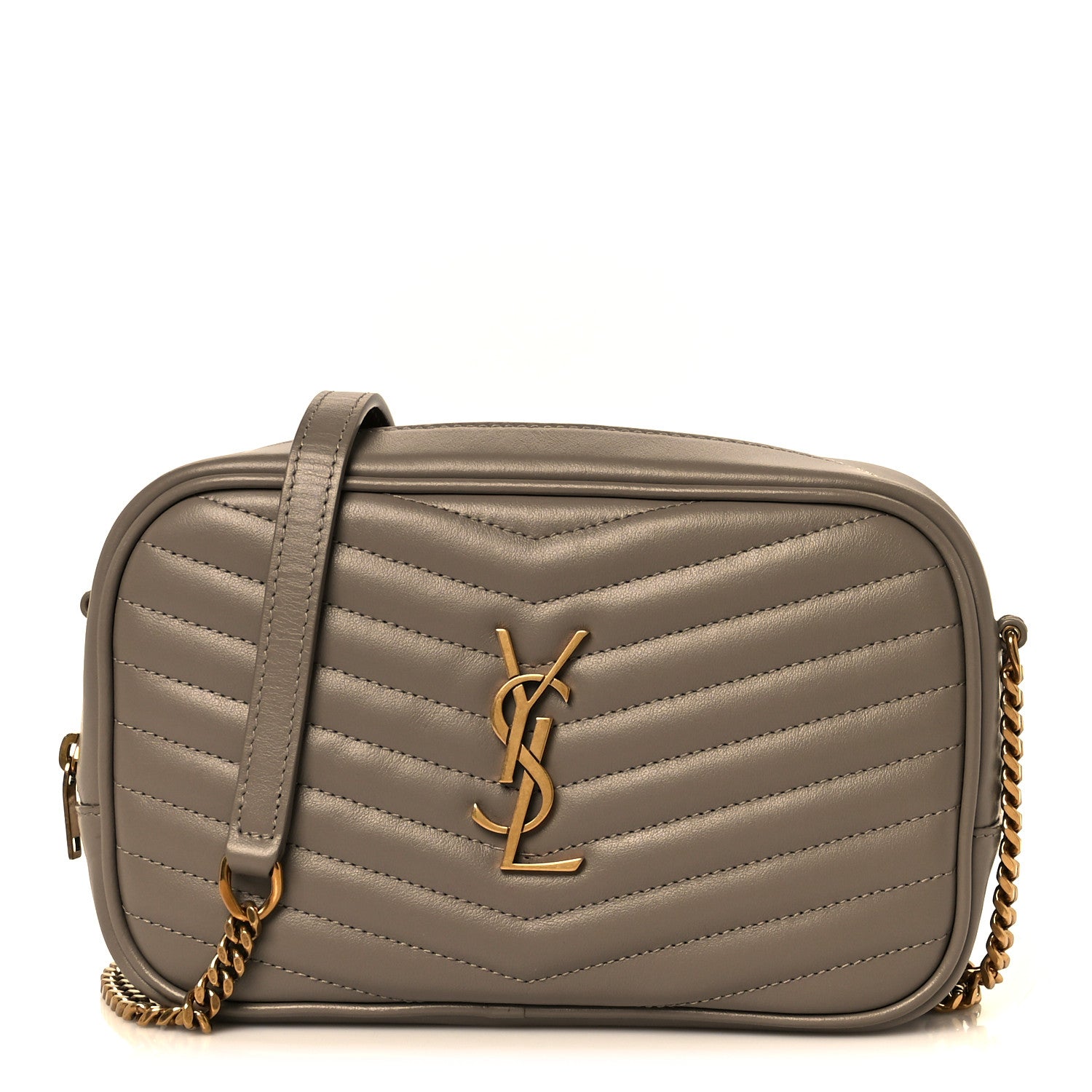 Saint Laurent Calfskin Matelasse Monogram Mini Lou Camera Bag Greyish Brown 1 of 9