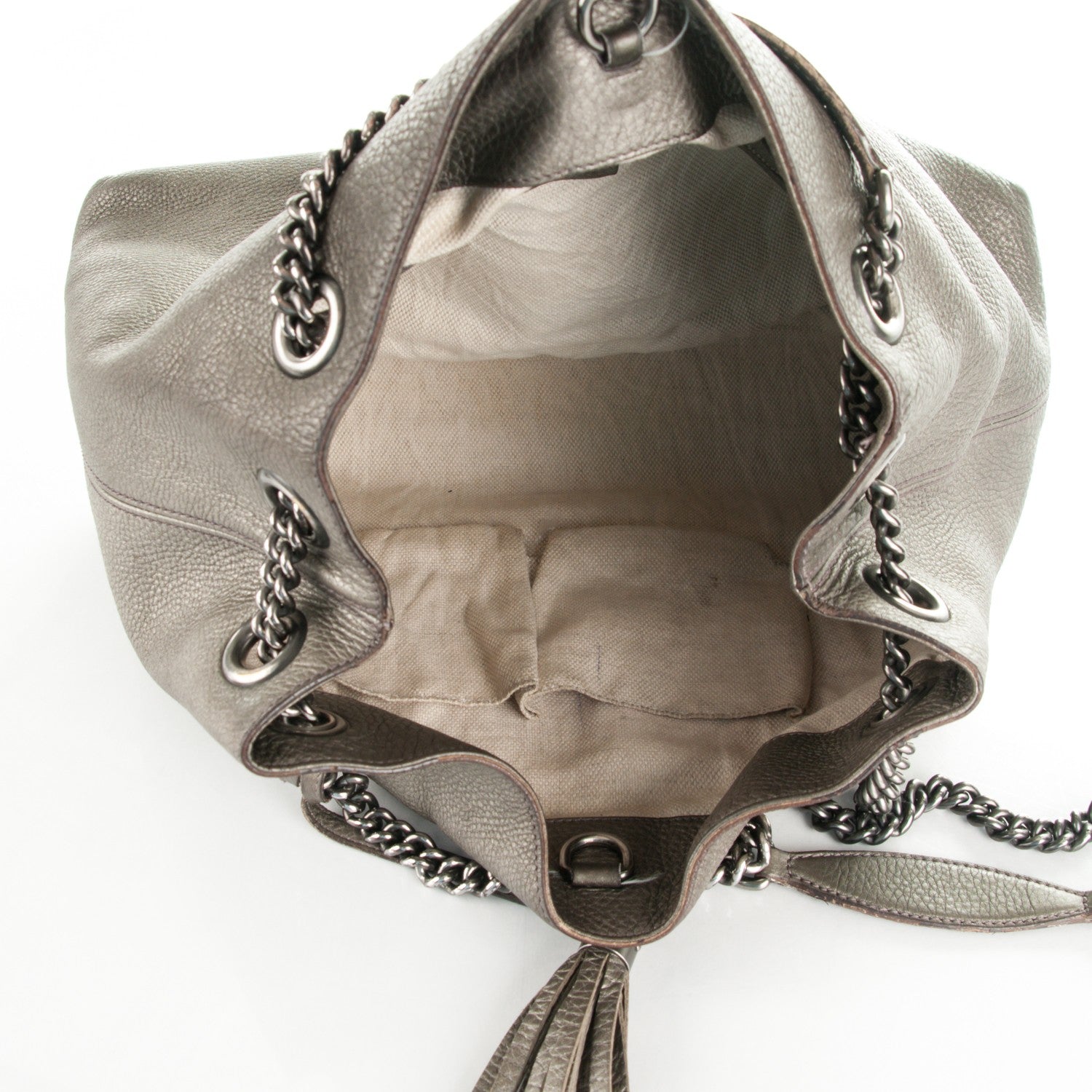 Gucci Metallic Pebbled Calfskin Medium Soho Chain Shoulder Bag Sasso 5 of 9