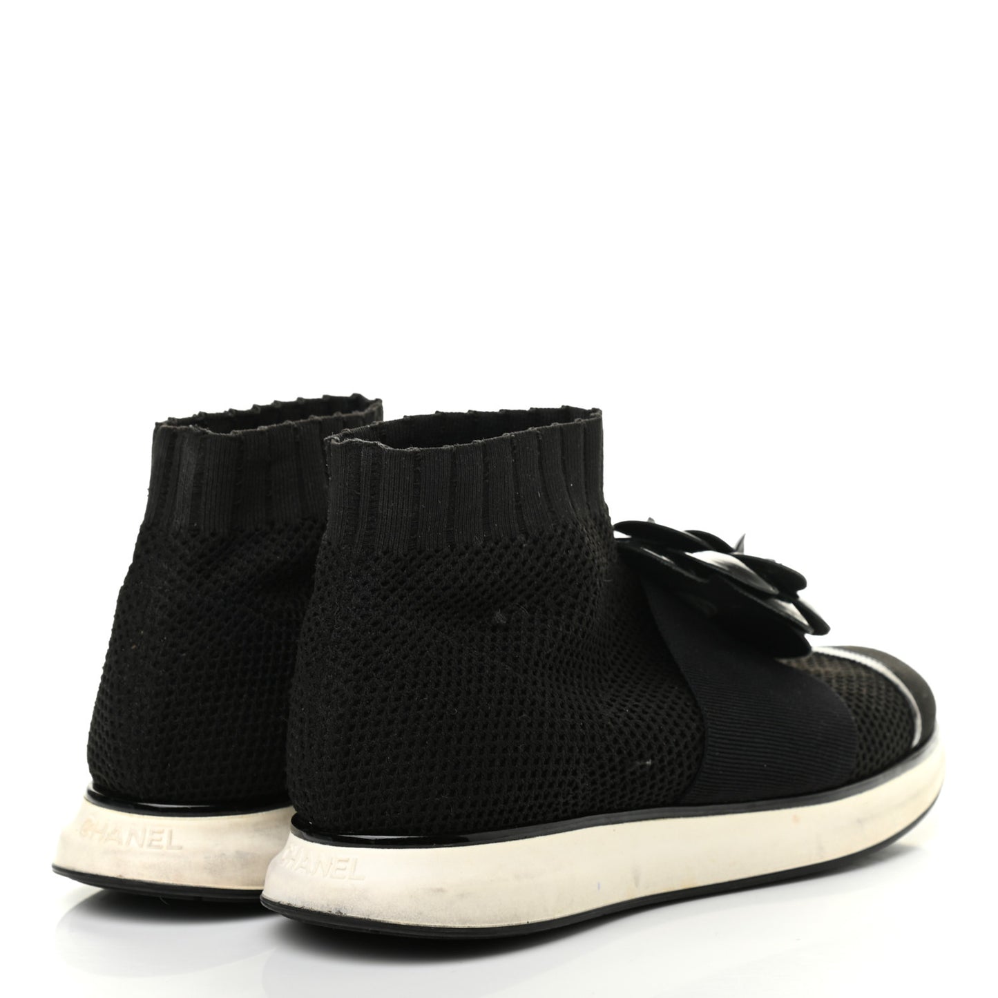 Knit Patent Calfskin Womens High Top Camellia Sneakers 36.5 Black