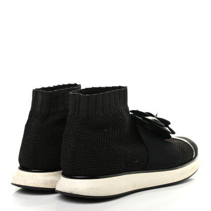 Chanel Knit Patent Calfskin Womens High Top Camellia Sneakers 36.5 Black 4 of 8