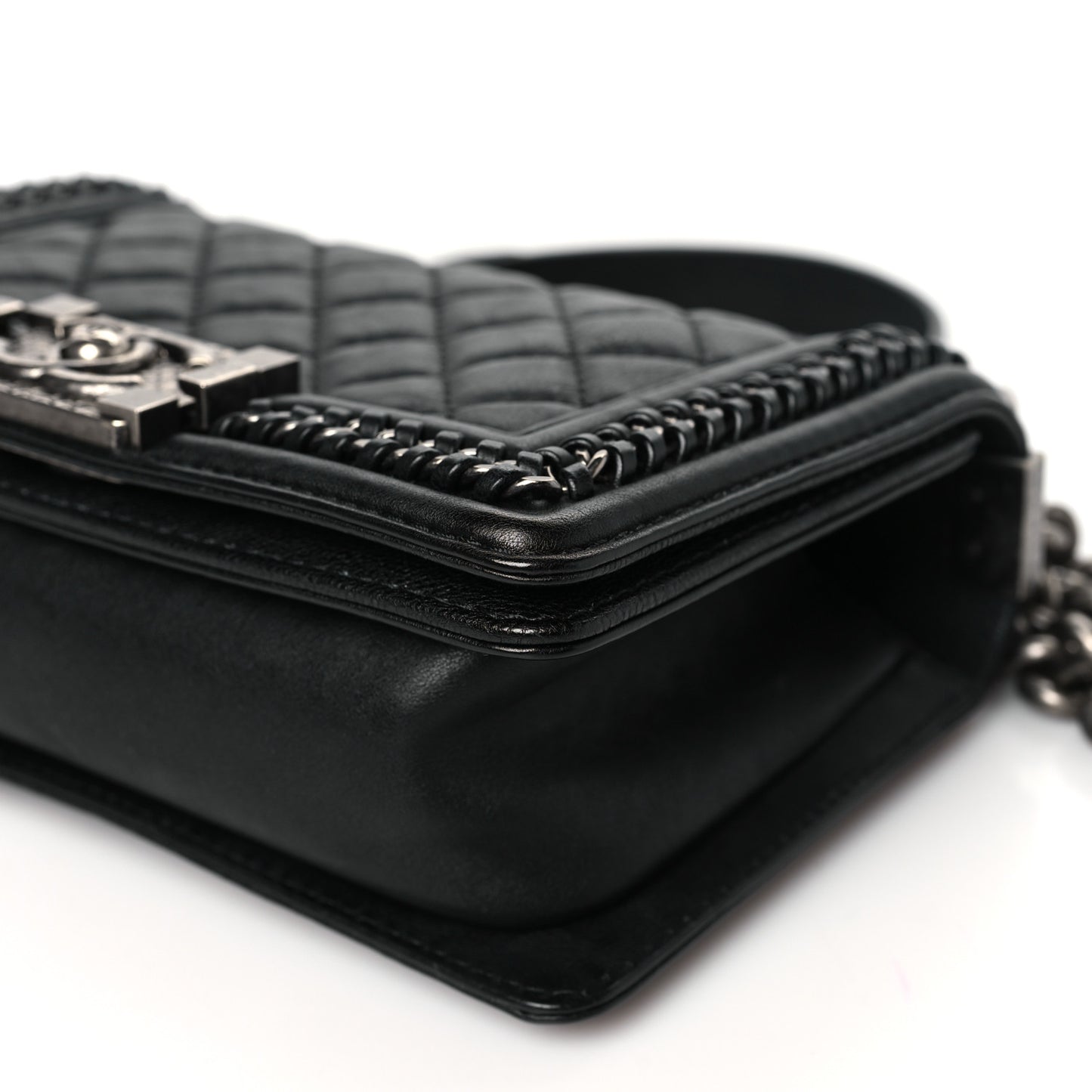 Calfskin Quilted Small Boy Top Handle Flap Black