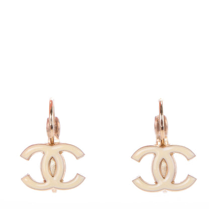 Chanel Enamel CC Drop Earrings White Light Gold 1 of 4