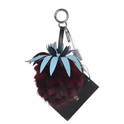 Fendi Fox Rabbit Fur Nappa Pineapple Bag Charm Bordeaux Turchese Pallido Multicolor 1 of 5