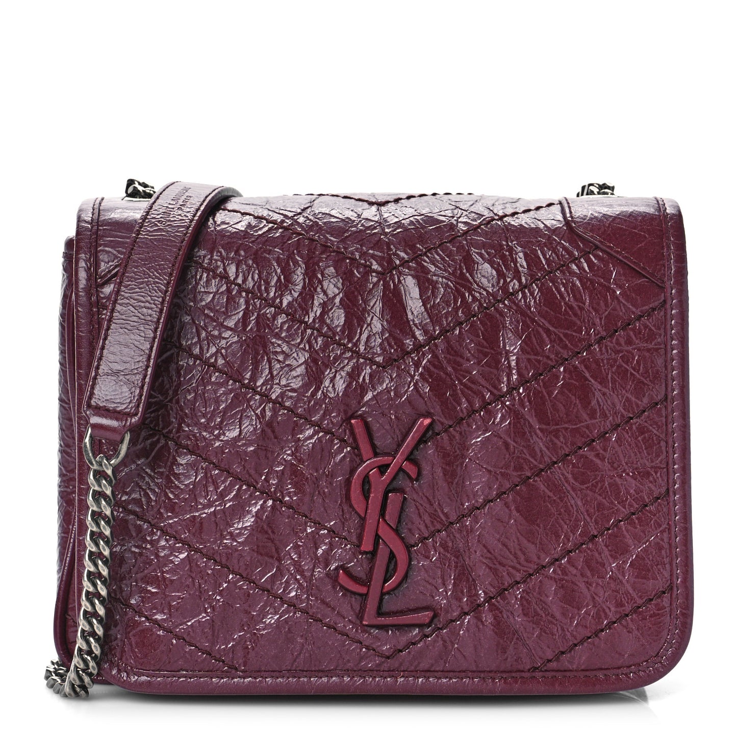 Crinkled Calfskin Matelasse Monogram Niki Chain Wallet Dark Legion Red