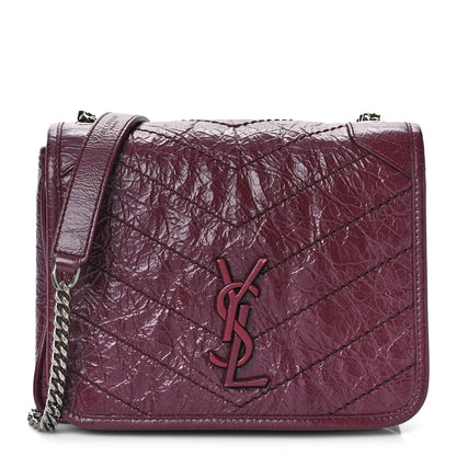 Saint Laurent Crinkled Calfskin Matelasse Monogram Niki Chain Wallet Dark Legion Red 1 of 8