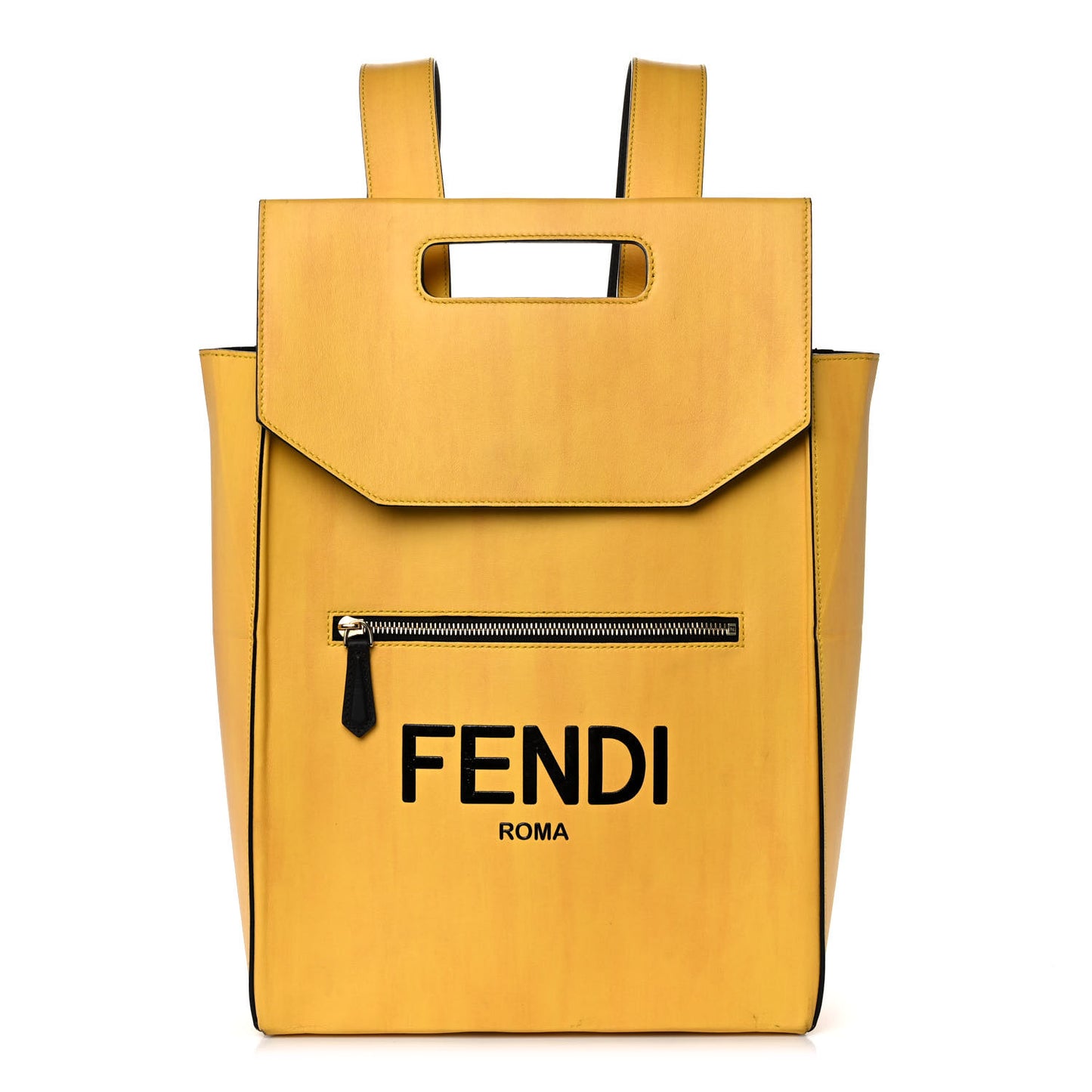 Vitello Fluffy Logo Fendi Pack Backpack Yellow Box Black