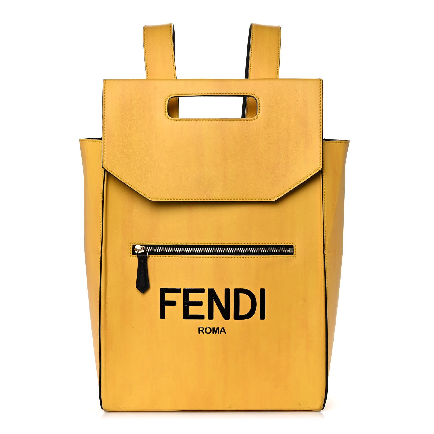 Fendi Vitello Fluffy Logo Fendi Pack Backpack Yellow Box Black 1 of 12