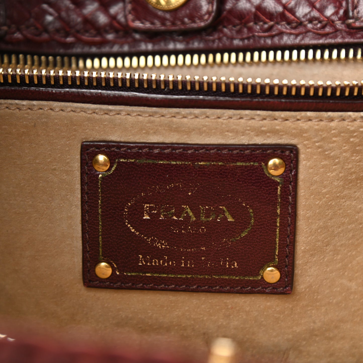 Goatskin Woven Small Tote Burgundy