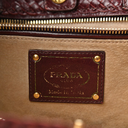 Prada Goatskin Woven Small Tote Burgundy 6 of 11