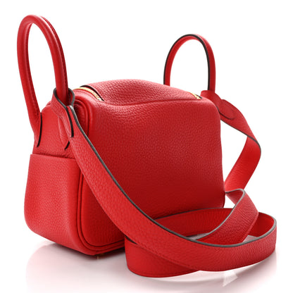 Hermes Taurillon Clemence Mini Lindy 20 Rouge de Coeur 3 of 9