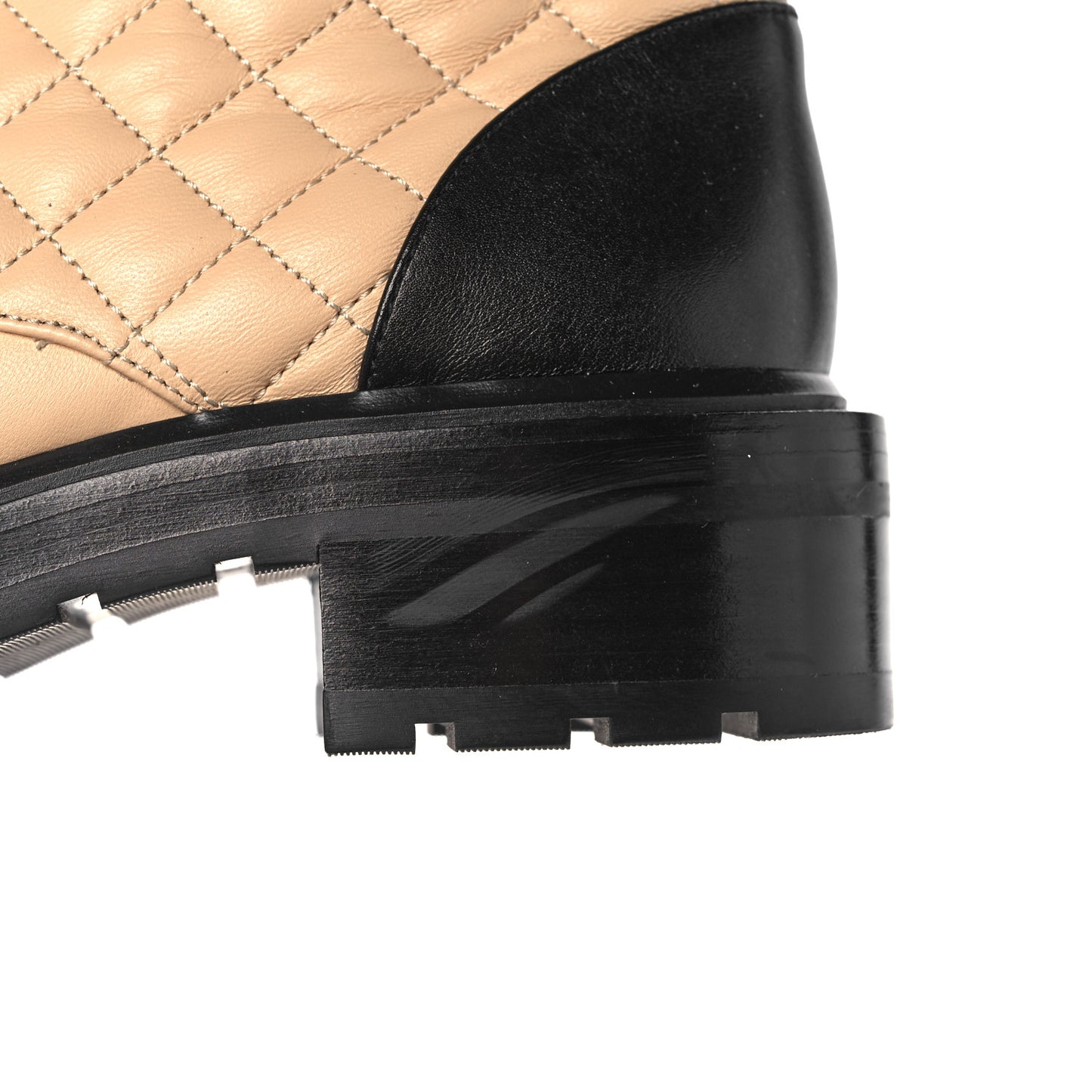 Shiny Lambskin Quilted Lace Up Combat Boots 39.5 Beige Black