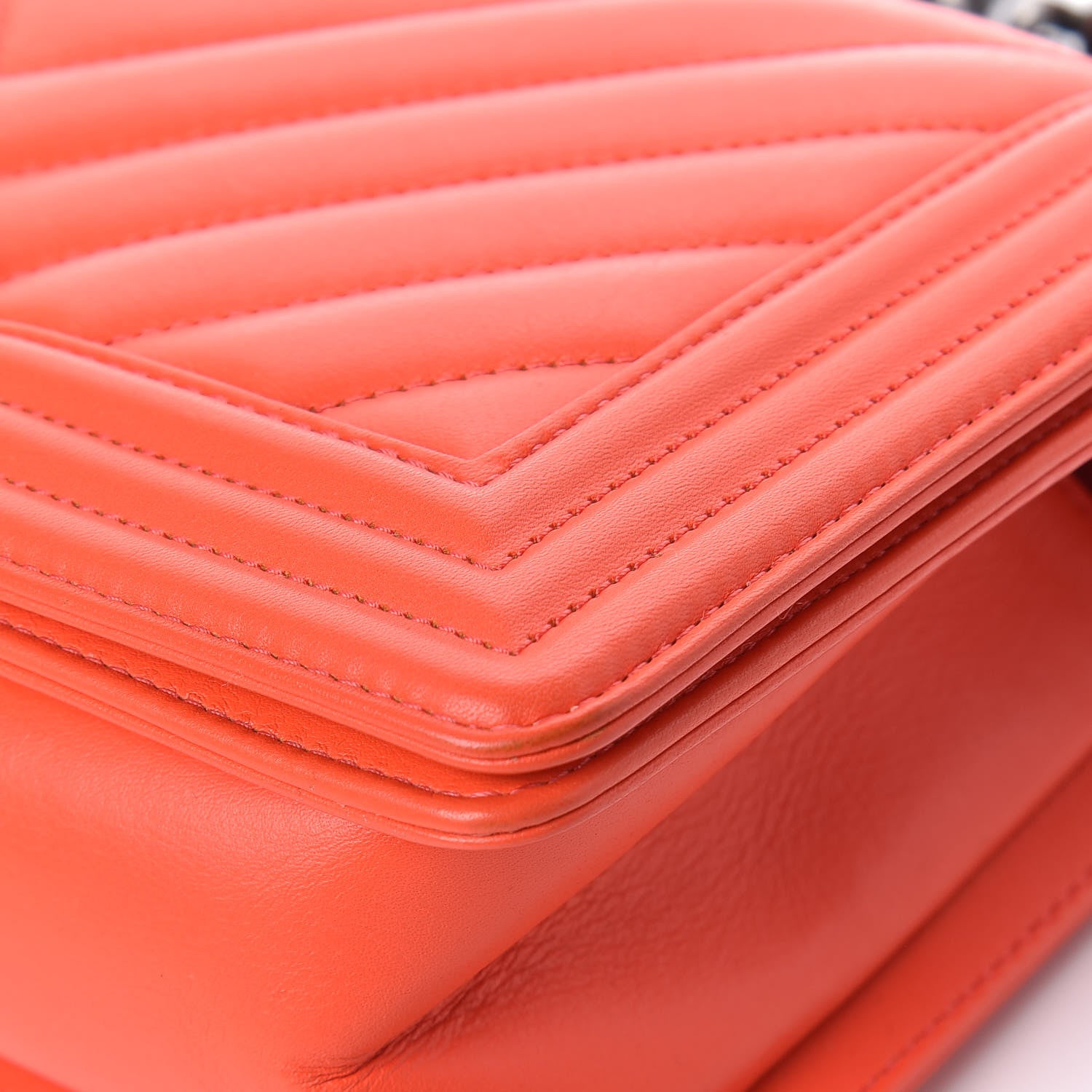 Chanel Calfskin Chevron Quilted Medium Boy Flap Coral 10 of 15