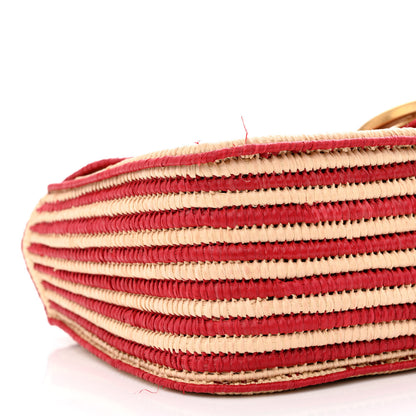 Gucci Raffia Woven Small GG Marmont Shoulder Bag Natural Hibiscus Red 9 of 12