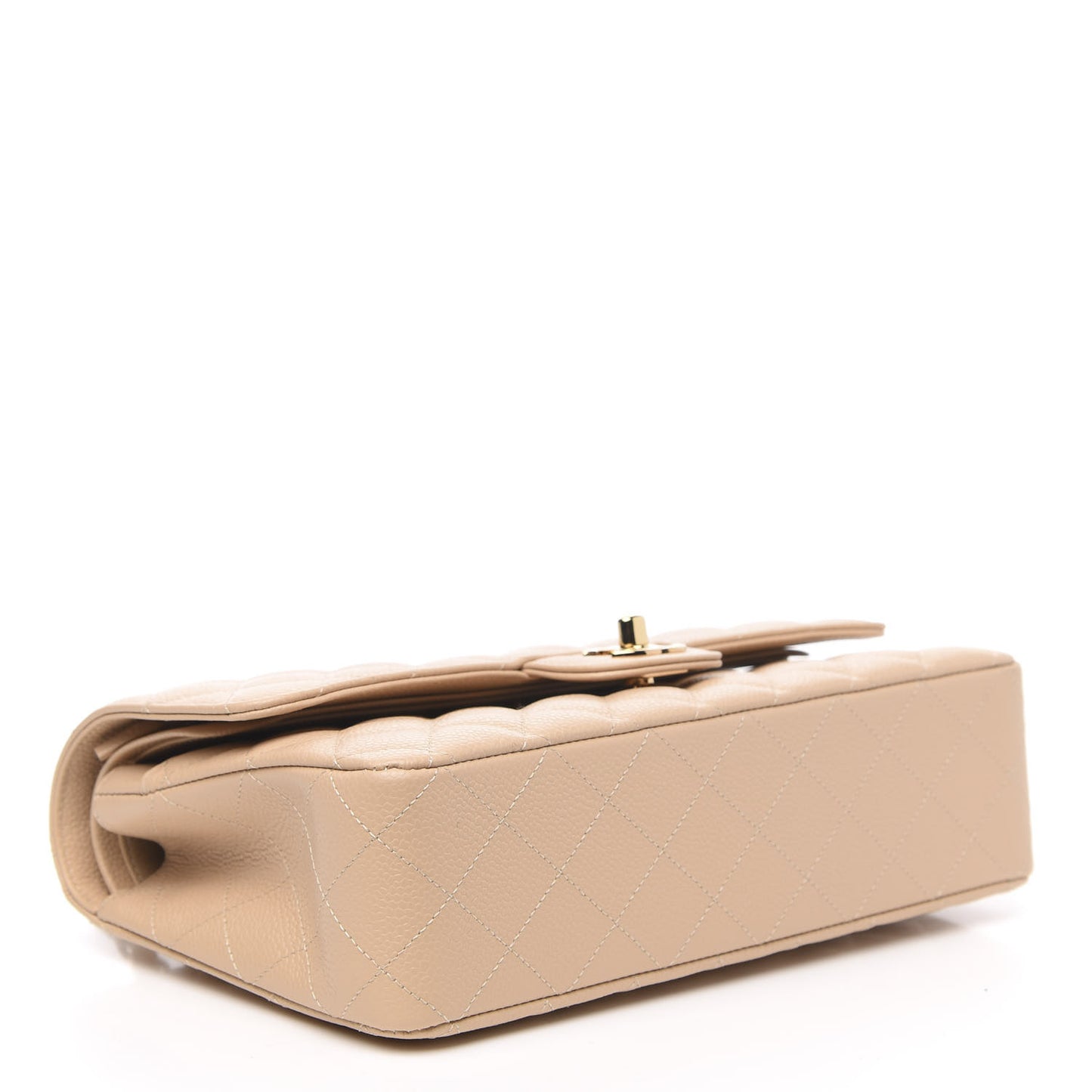 Caviar Quilted Medium Double Flap Beige