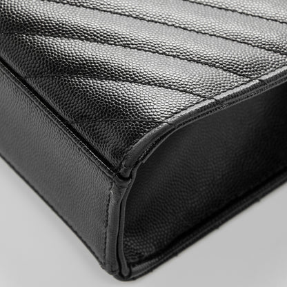 Saint Laurent Grain De Poudre Matelasse Chevron Large Monogram Satchel Black 9 of 11