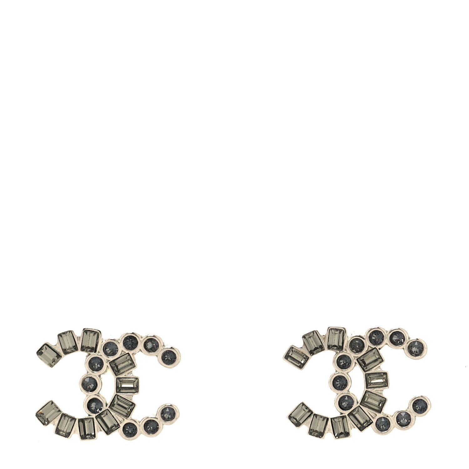 Chanel Baguette Crystal CC Earrings Gold Grey 1 of 4
