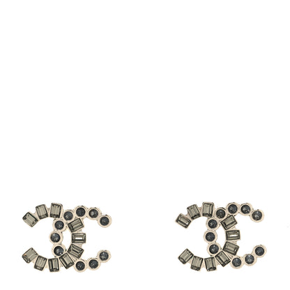 Chanel Baguette Crystal CC Earrings Gold Grey 1 of 4