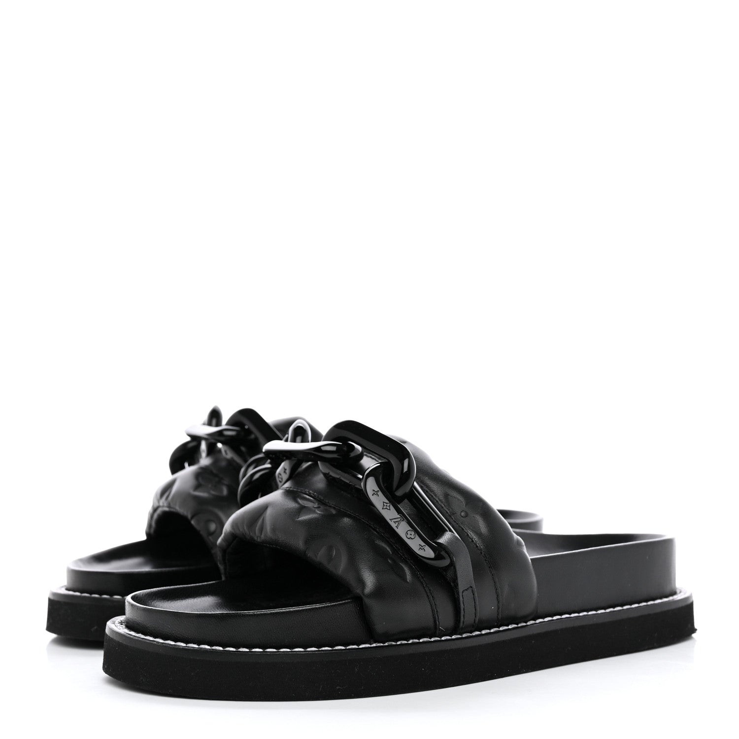 Louis Vuitton Calfskin Embossed Monogram Sunset Flat Comfort Mule 36 Black 3 of 13