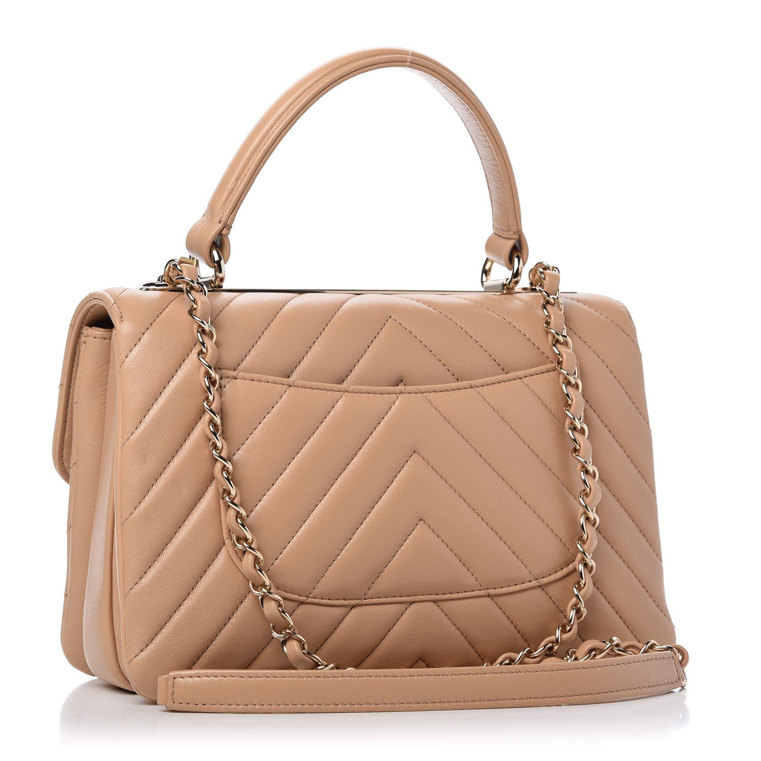 Chanel Lambskin Chevron Quilted Small Trendy CC Dual Handle Flap Bag Beige 3 of 11