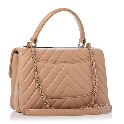 Chanel Lambskin Chevron Quilted Small Trendy CC Dual Handle Flap Bag Beige 3 of 11