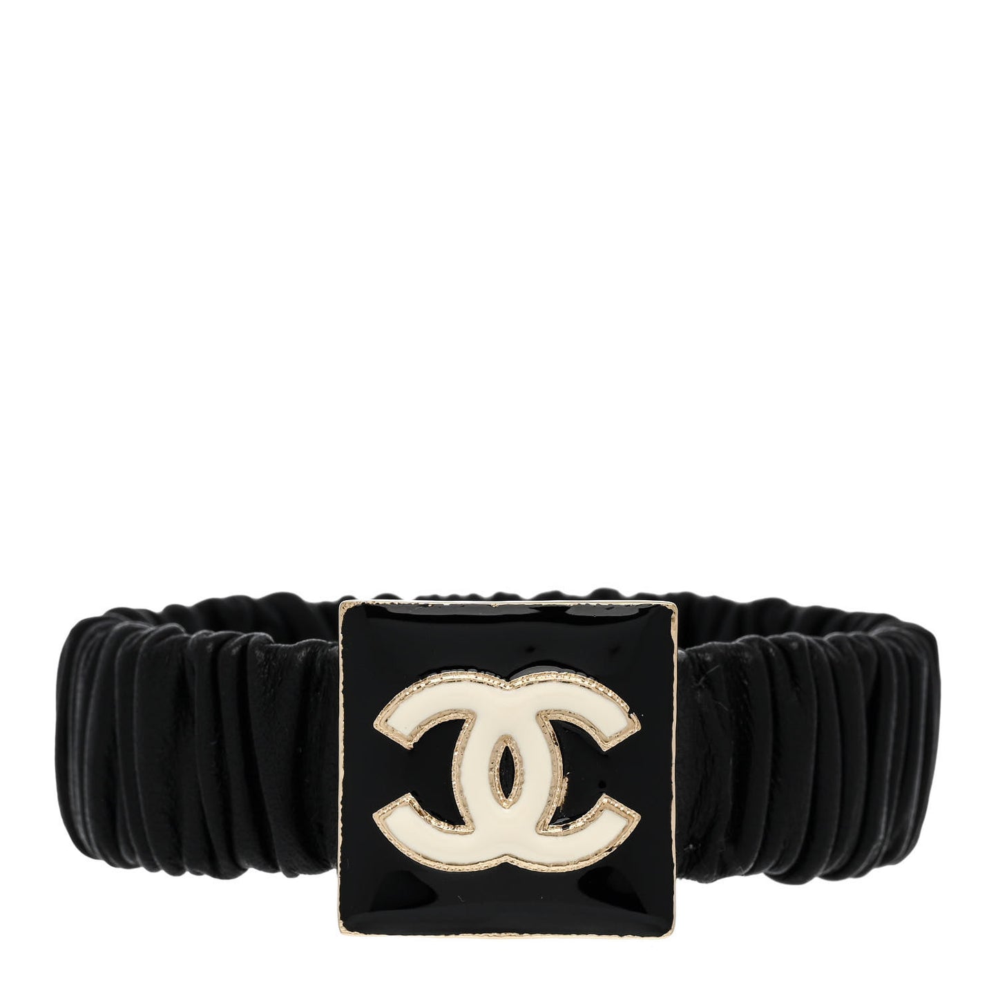 Lambskin Metal Enamel CC Hair Tie Black Gold