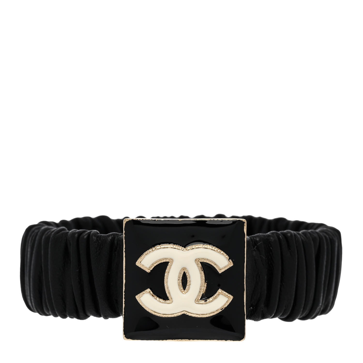 Chanel Lambskin Metal Enamel CC Hair Tie Black Gold 1 of 5