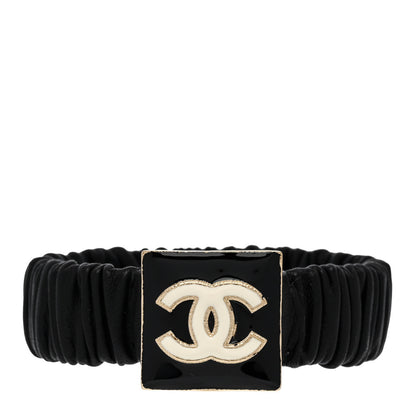 Chanel Lambskin Metal Enamel CC Hair Tie Black Gold 1 of 5