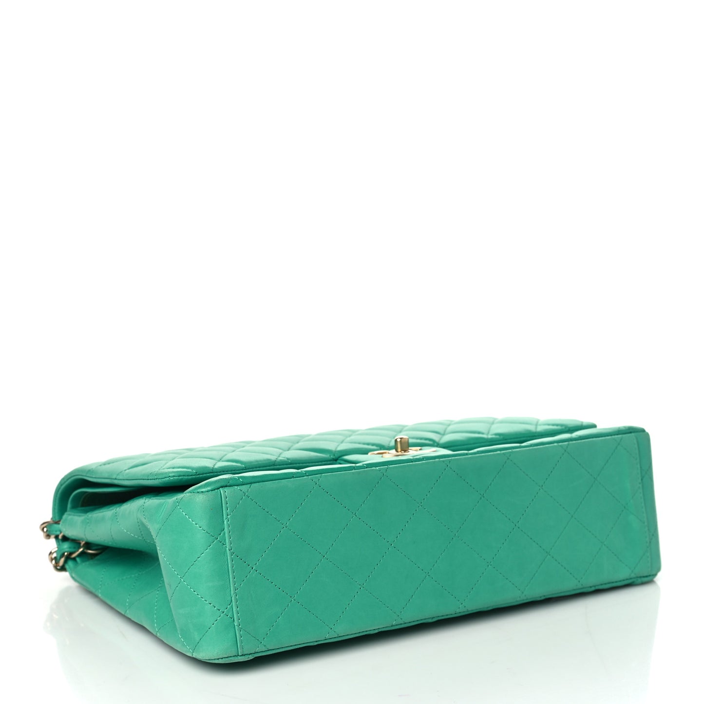Lambskin Quilted Maxi Double Flap Green