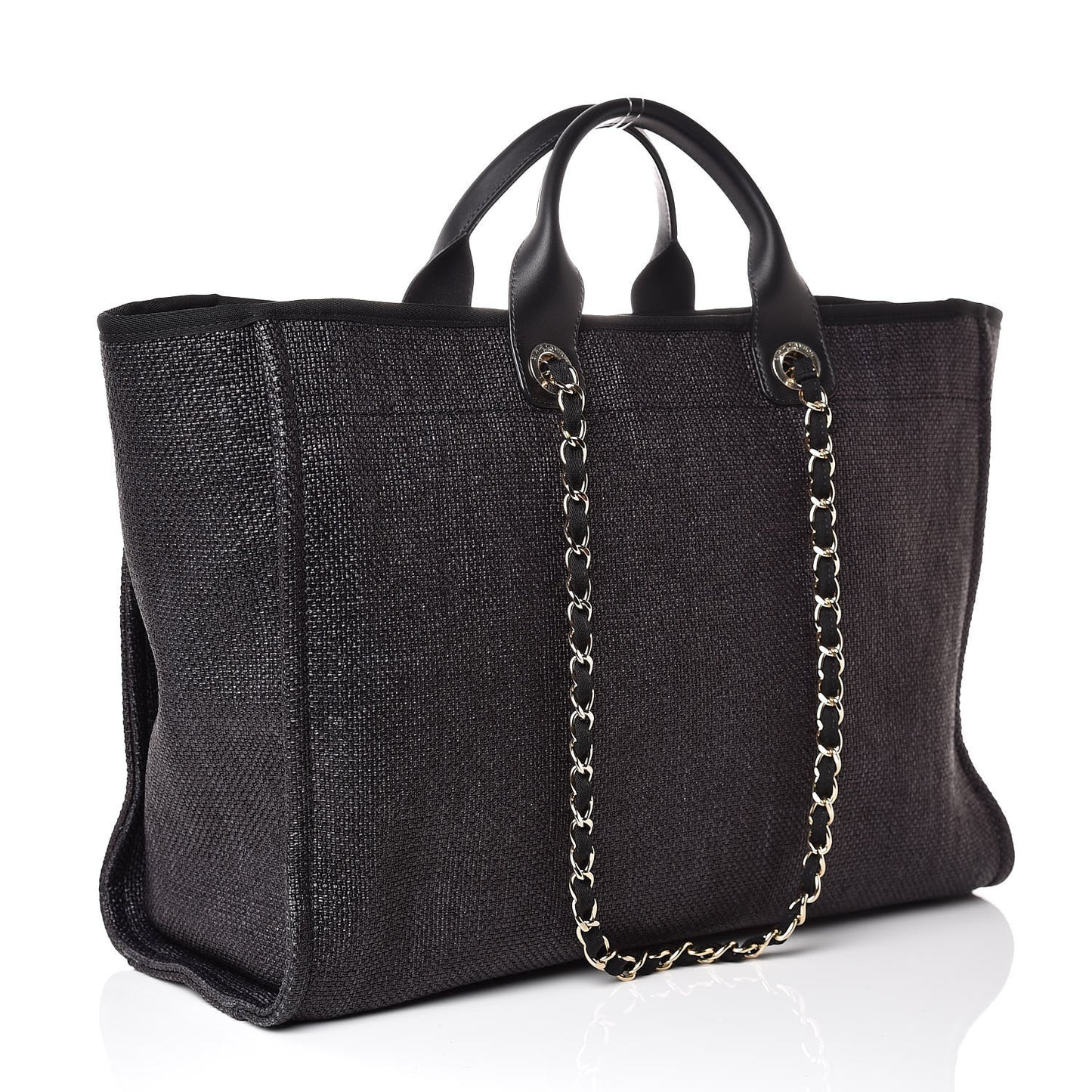 Woven Straw Raffia Large Deauville Tote Black