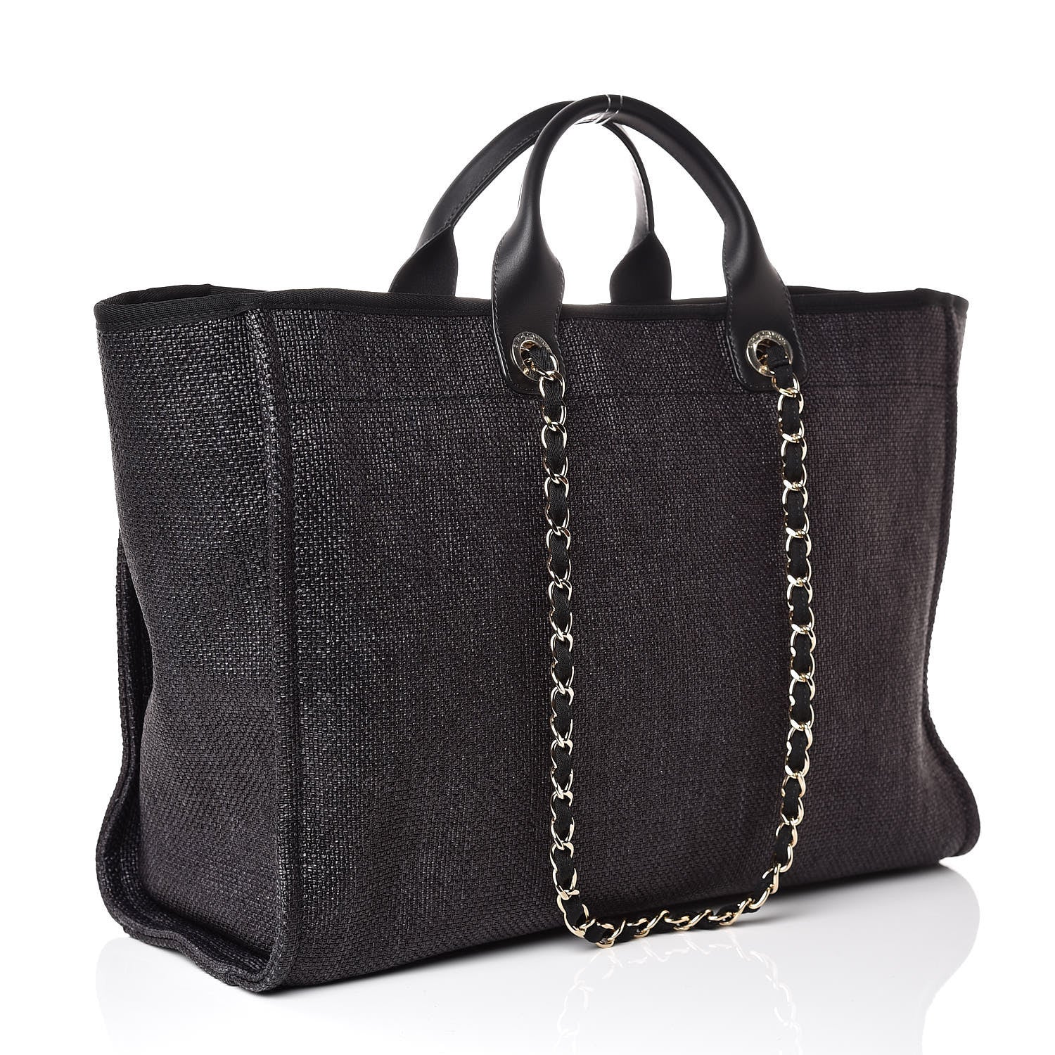 Chanel Woven Straw Raffia Large Deauville Tote Black 3 of 7