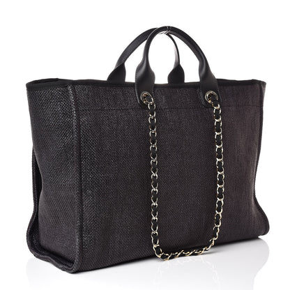 Chanel Woven Straw Raffia Large Deauville Tote Black 3 of 7