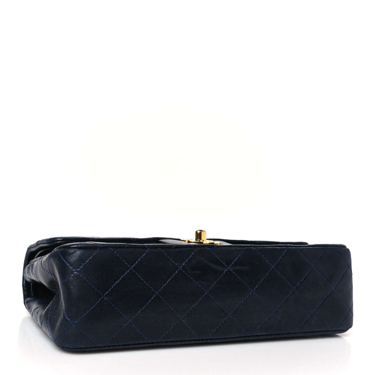 Lambskin Quilted Medium Double Flap Navy