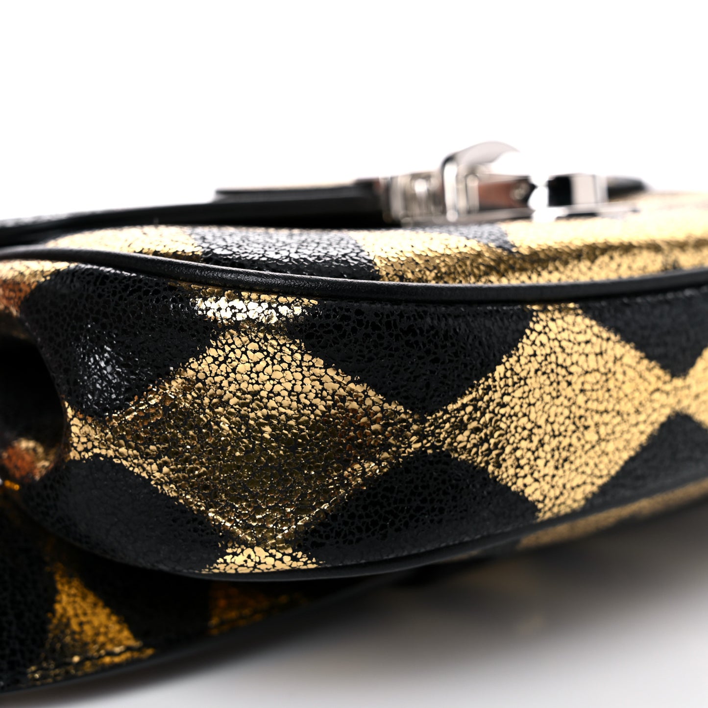 Metallic Cracked Calfskin Belt Bag Gold Black