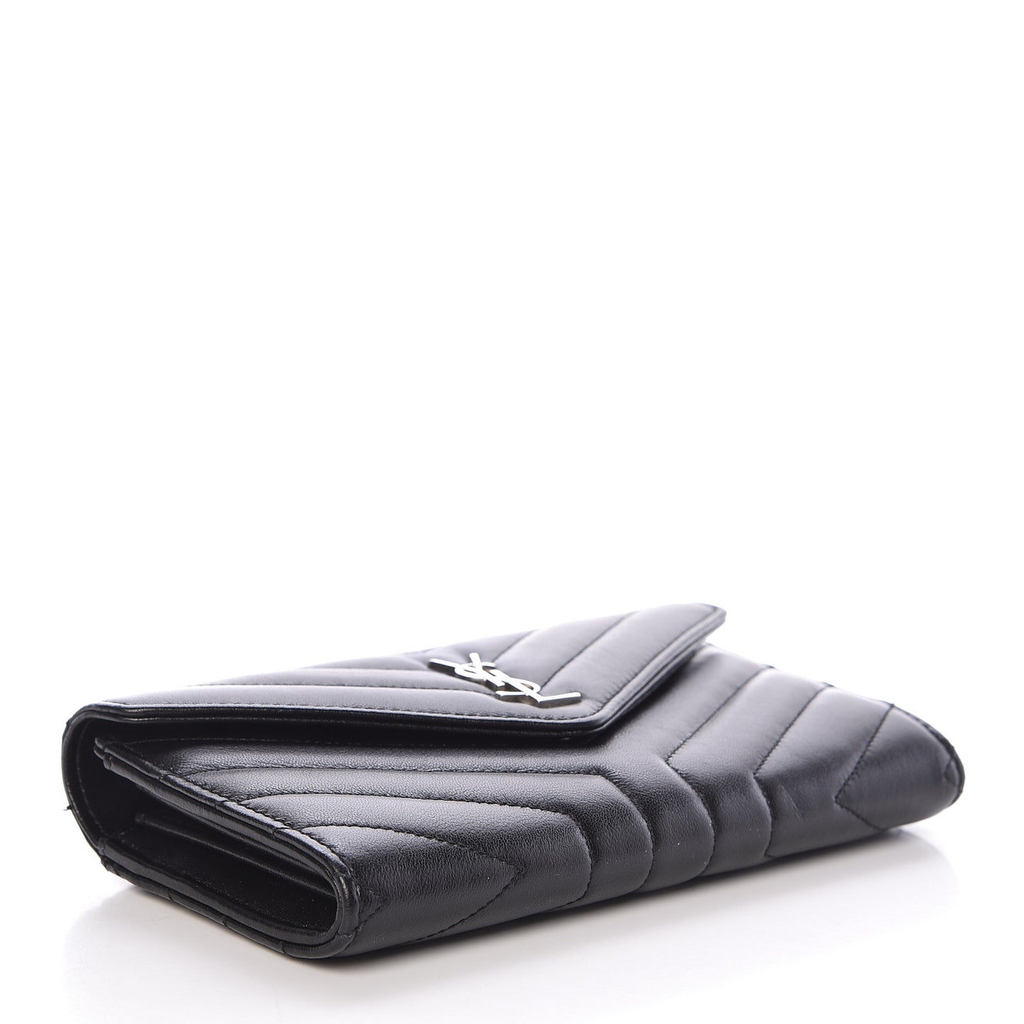Lambskin Y Quilted Monogram Large Loulou Flap Wallet Black