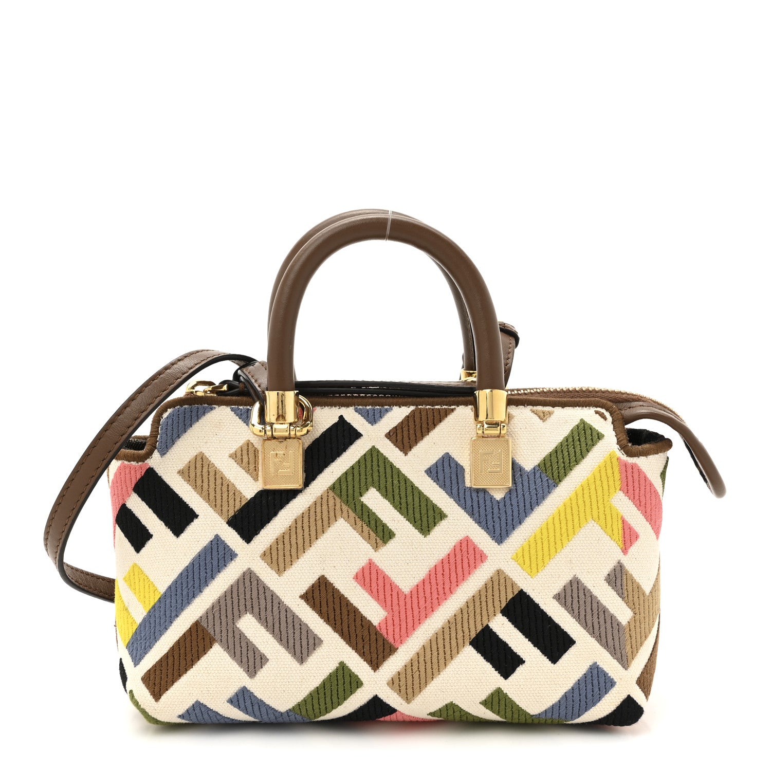 Fendi Canvas Vitello FF Multicolor Embroidered Mini By The Way Top Handle Boston Bag Multicolor 1 of 10