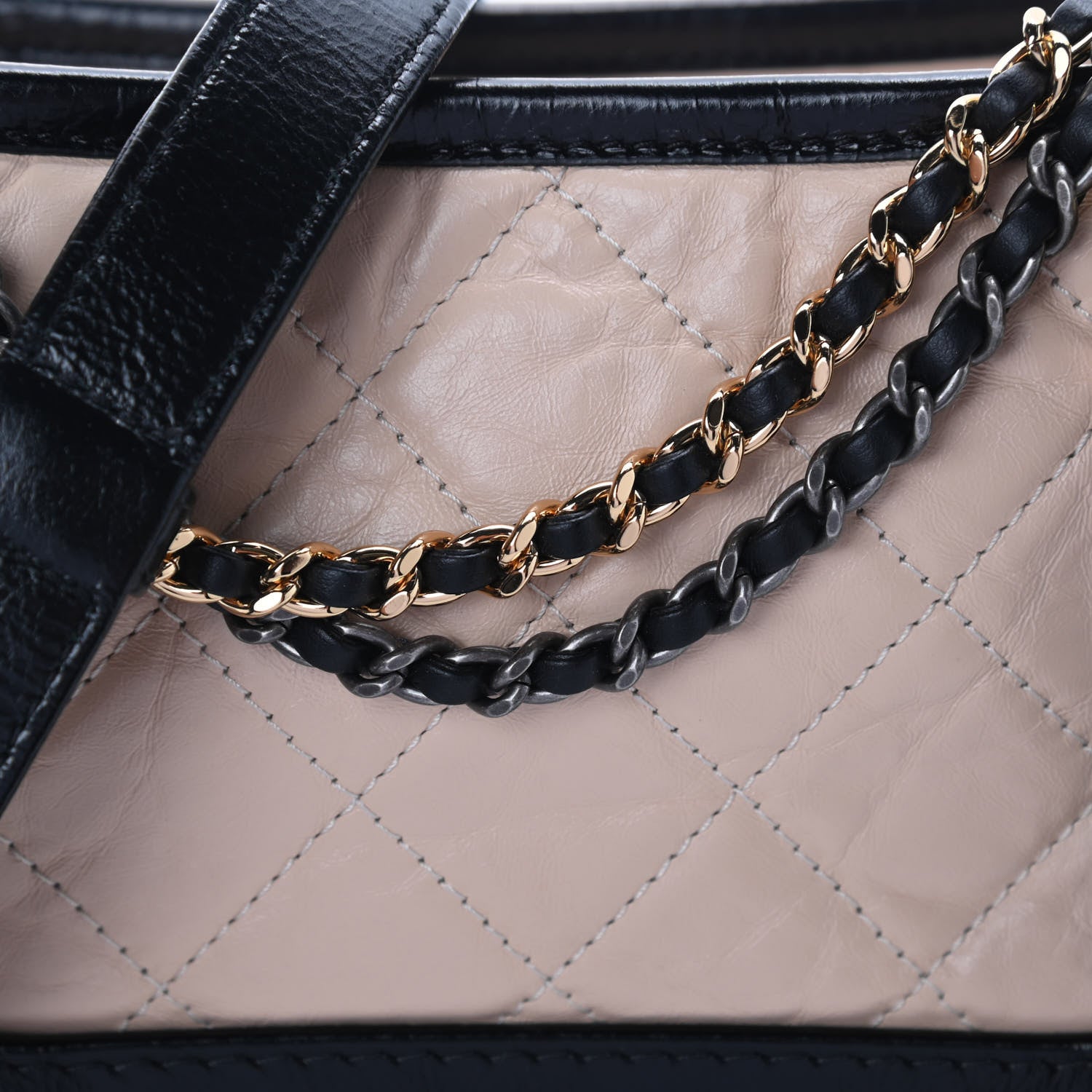 Chanel Aged Calfskin Quilted Small Gabrielle Hobo Beige Black 10 of 11
