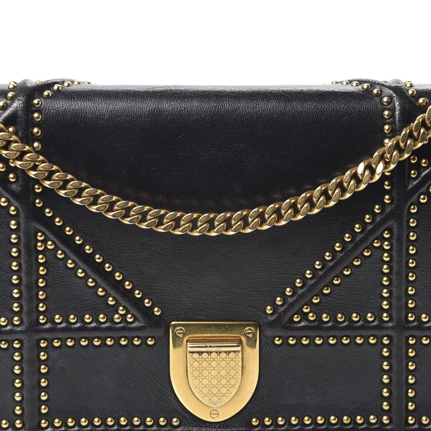 Calfskin Studded Diorama Wallet on Chain Pouch Black