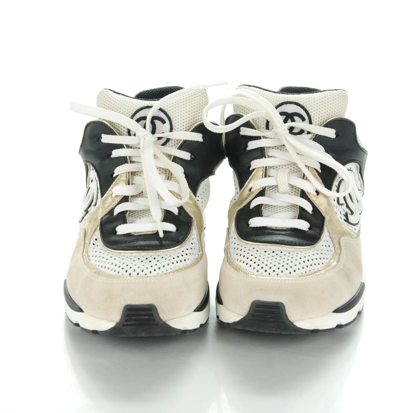 Suede Calfskin CC Sneakers 39 White Black Gold