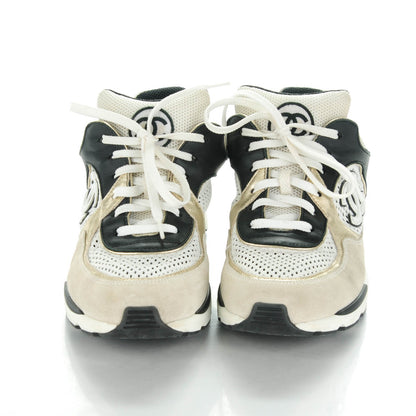 Chanel Suede Calfskin CC Sneakers 39 White Black Gold 2 of 6