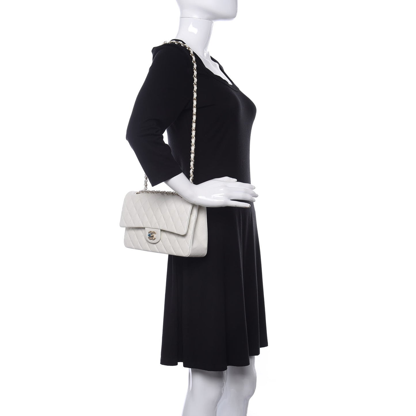 Caviar Quilted Medium Double Flap White
