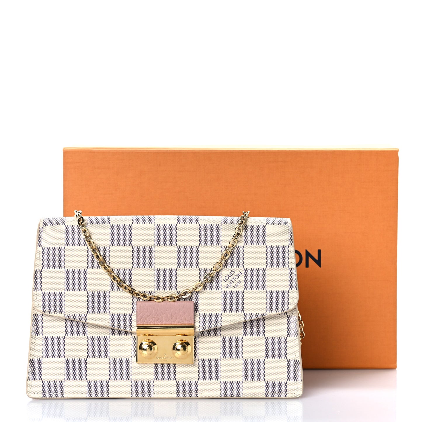 Damier Azur Croisette Chain Wallet Rose Ballerine